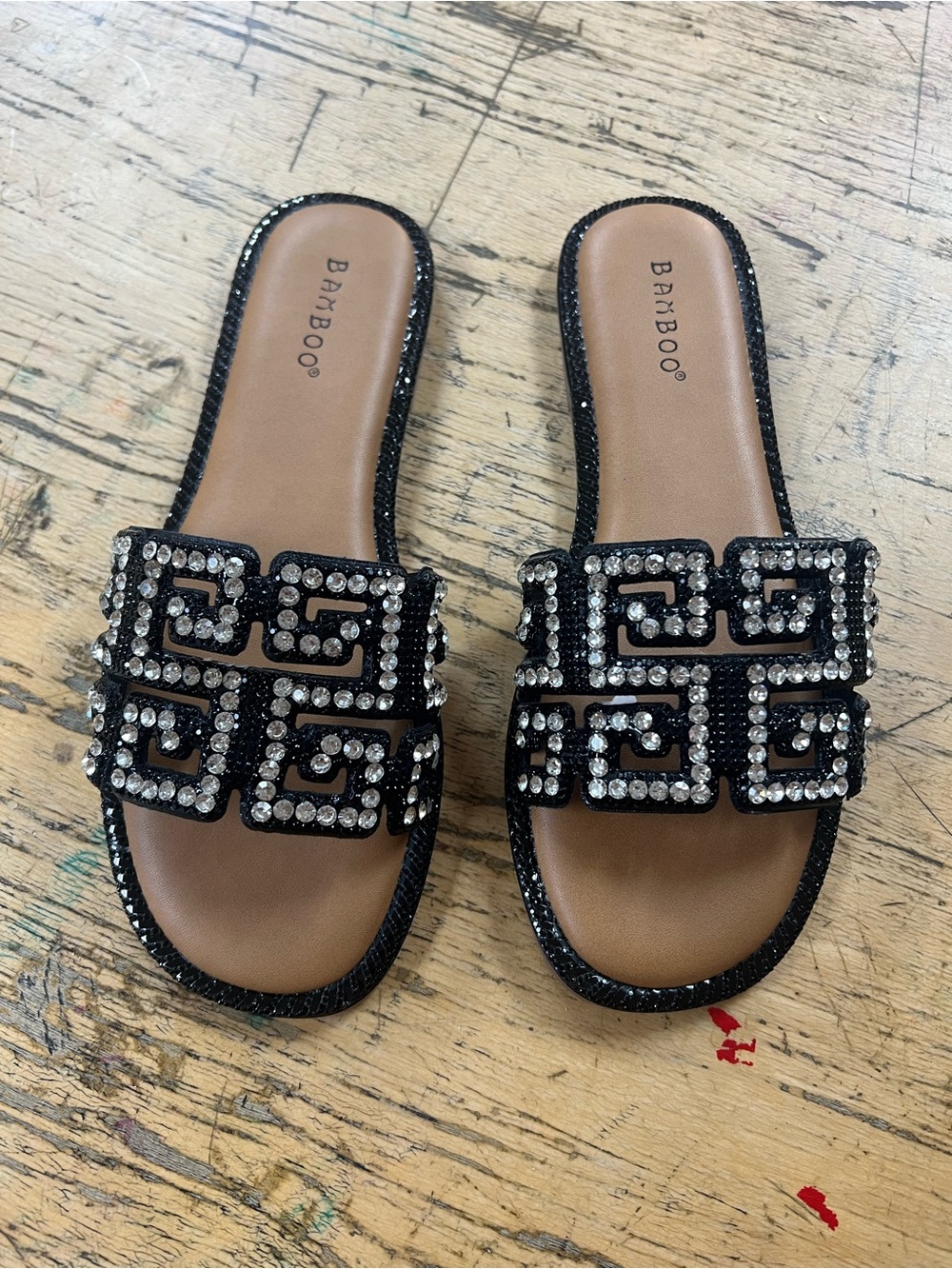 Givenchy vibes Black Crystal Slide Sandals - Women